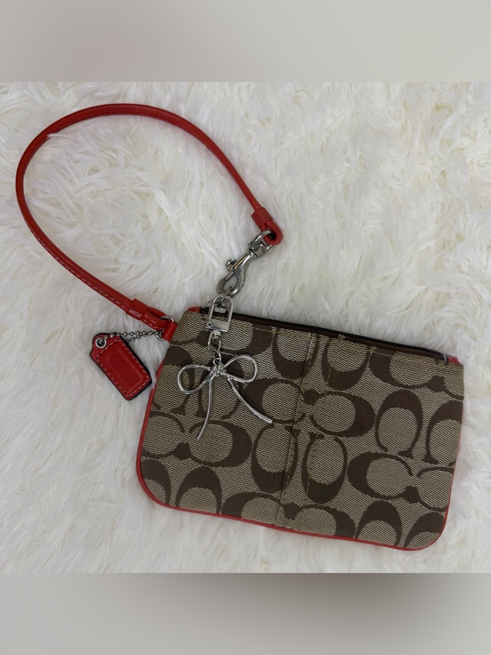 Coach Signature Jacquard Wristlet Orange Trim